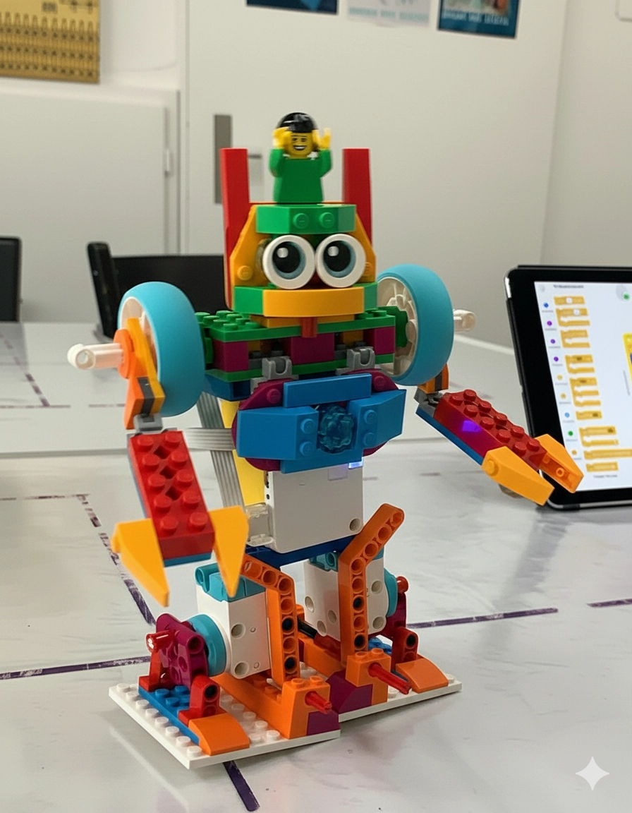 Kinder bauen Lego Spike Roboter